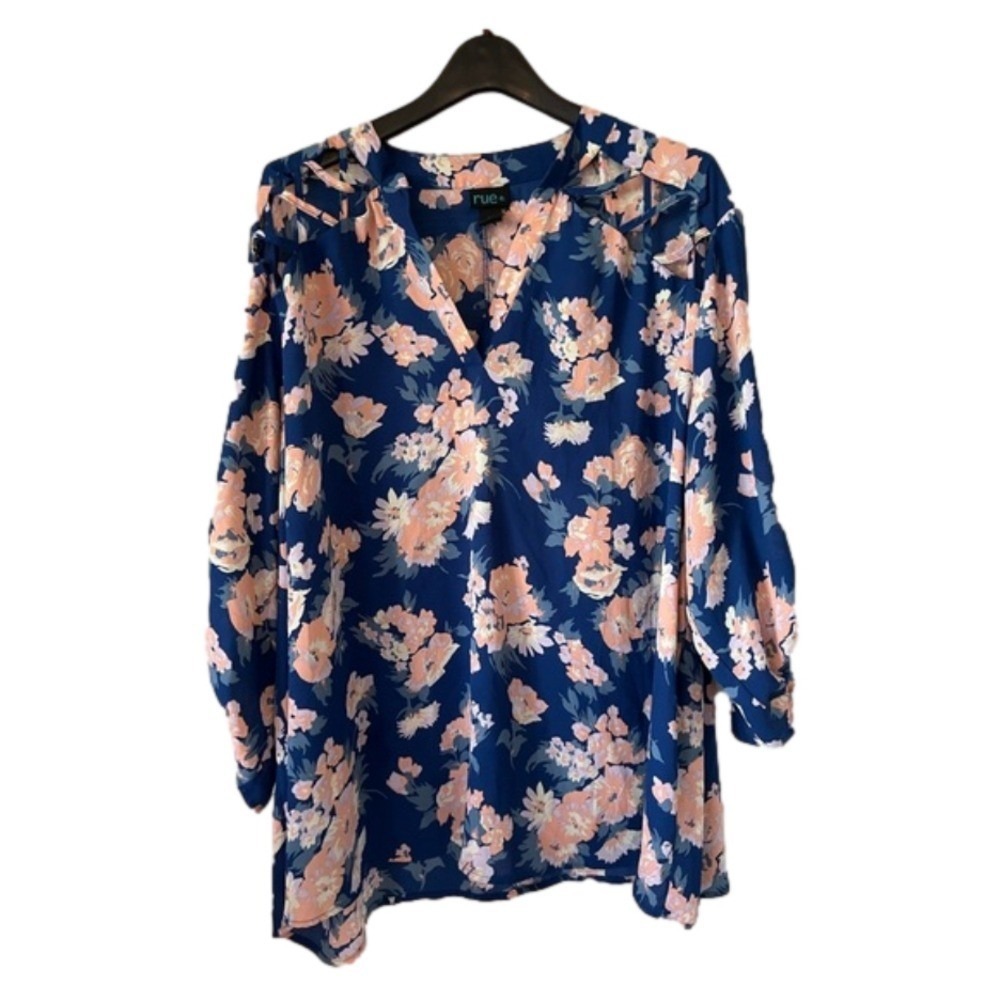 Rue‎ 21 blouse blue flower 3X professional workwear office lagenlook EUC